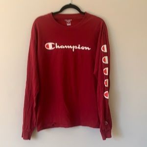 Heavy duty champion men’s Long sleeve red T-shirt size large, cotton